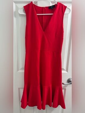 J. Crew Red Sleeveless V-Neck Dress with Flared Hemline